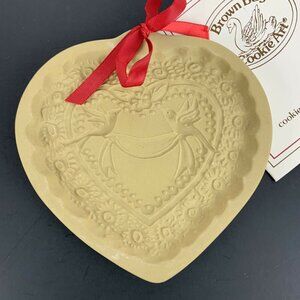 Brown Bag Cookie Art 1985 Heart Shaped Love Birds Mold & Recipe Book Stoneware